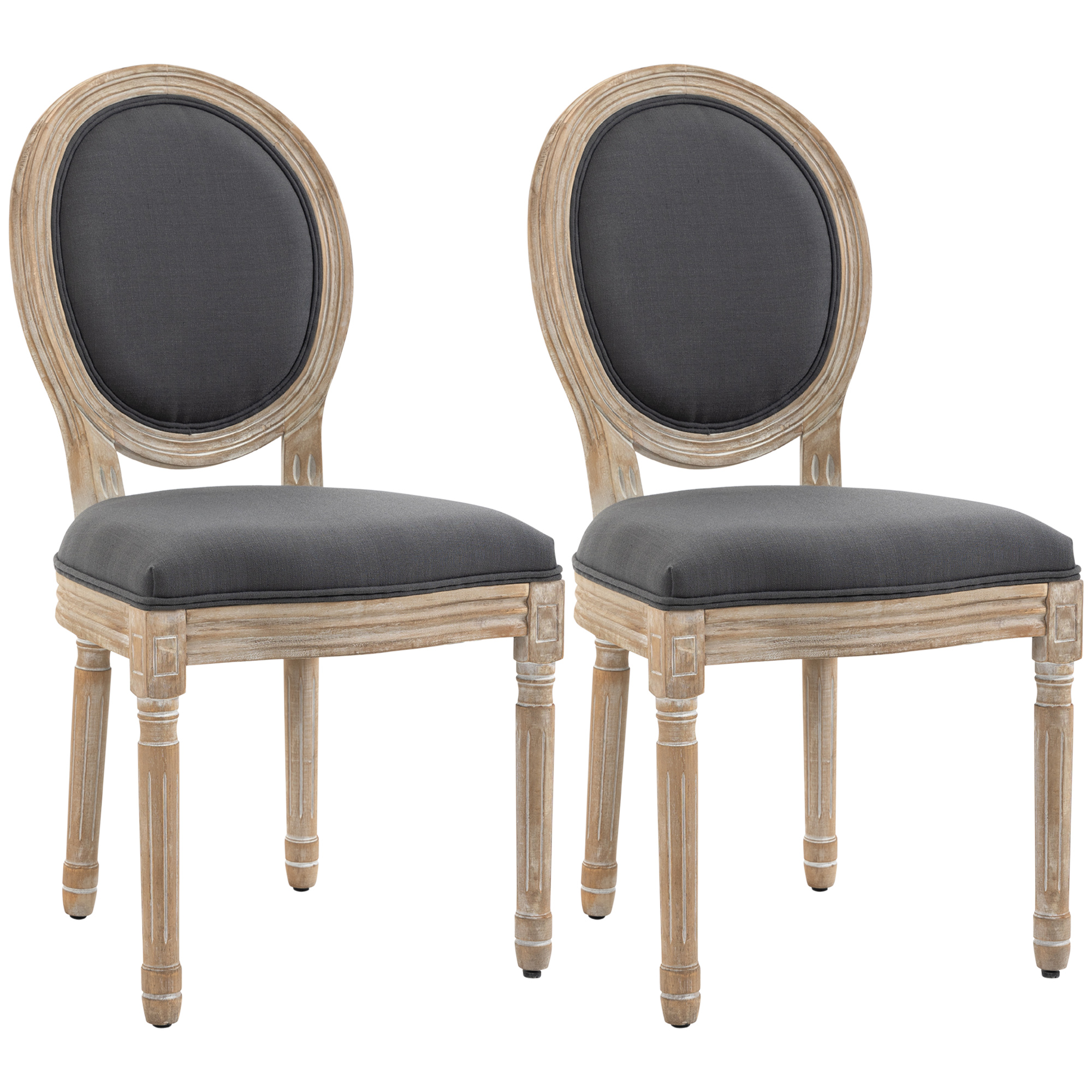 Elegante juego de 2 sillas de comedor estilo francés - tapicería y respaldo de lino - Imagen 10 de 18