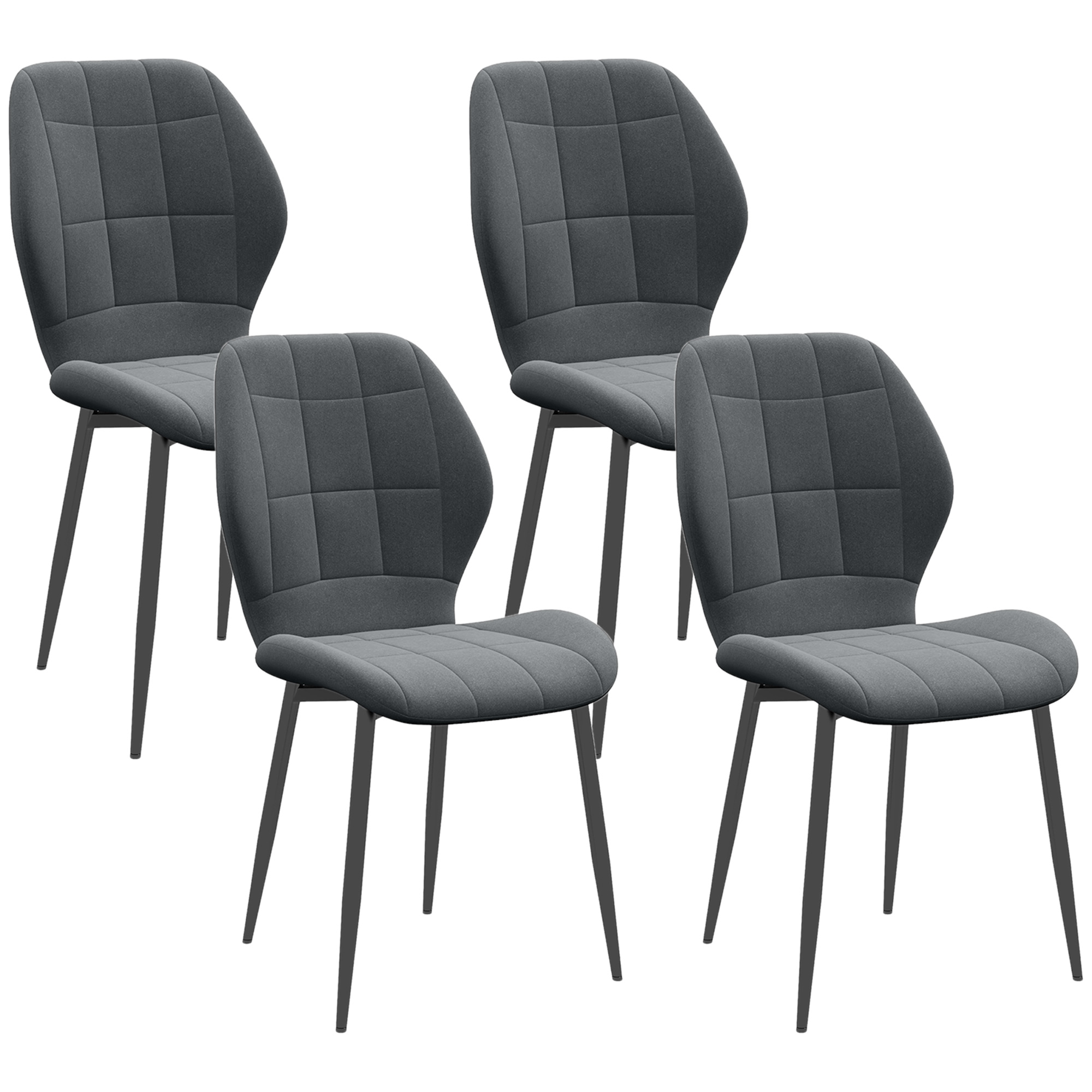 Homcom Modern Style Kitchen Chairs Set Of 4 With Flannel Upholstered, Dark Grey