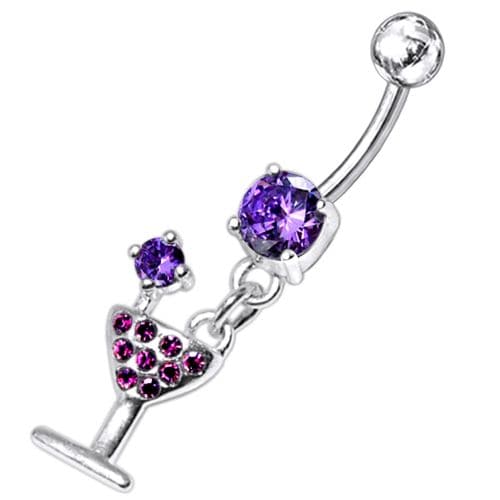 Fancy Jeweled GLASS Dangling Banana Bar Belly Ring - Picture 9 of 18