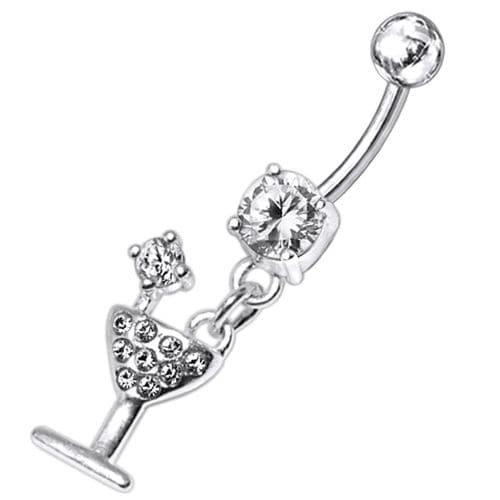 Fancy Jeweled GLASS Dangling Banana Bar Belly Ring - Picture 14 of 18