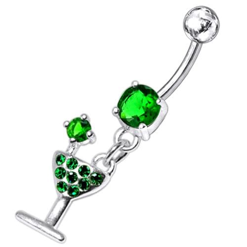 Fancy Jeweled GLASS Dangling Banana Bar Belly Ring - Picture 13 of 18