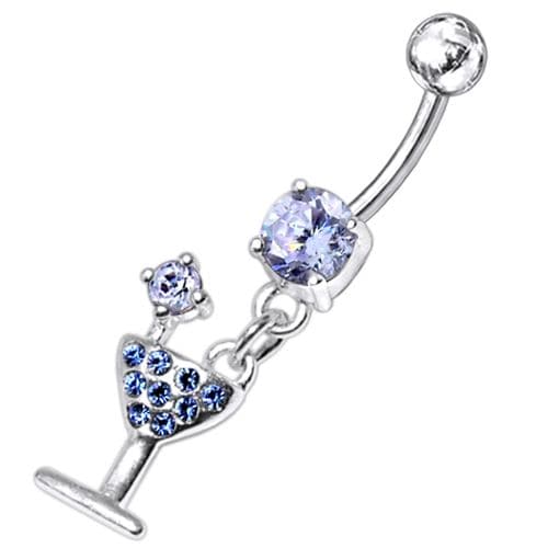 Fancy Jeweled GLASS Dangling Banana Bar Belly Ring - Picture 15 of 18