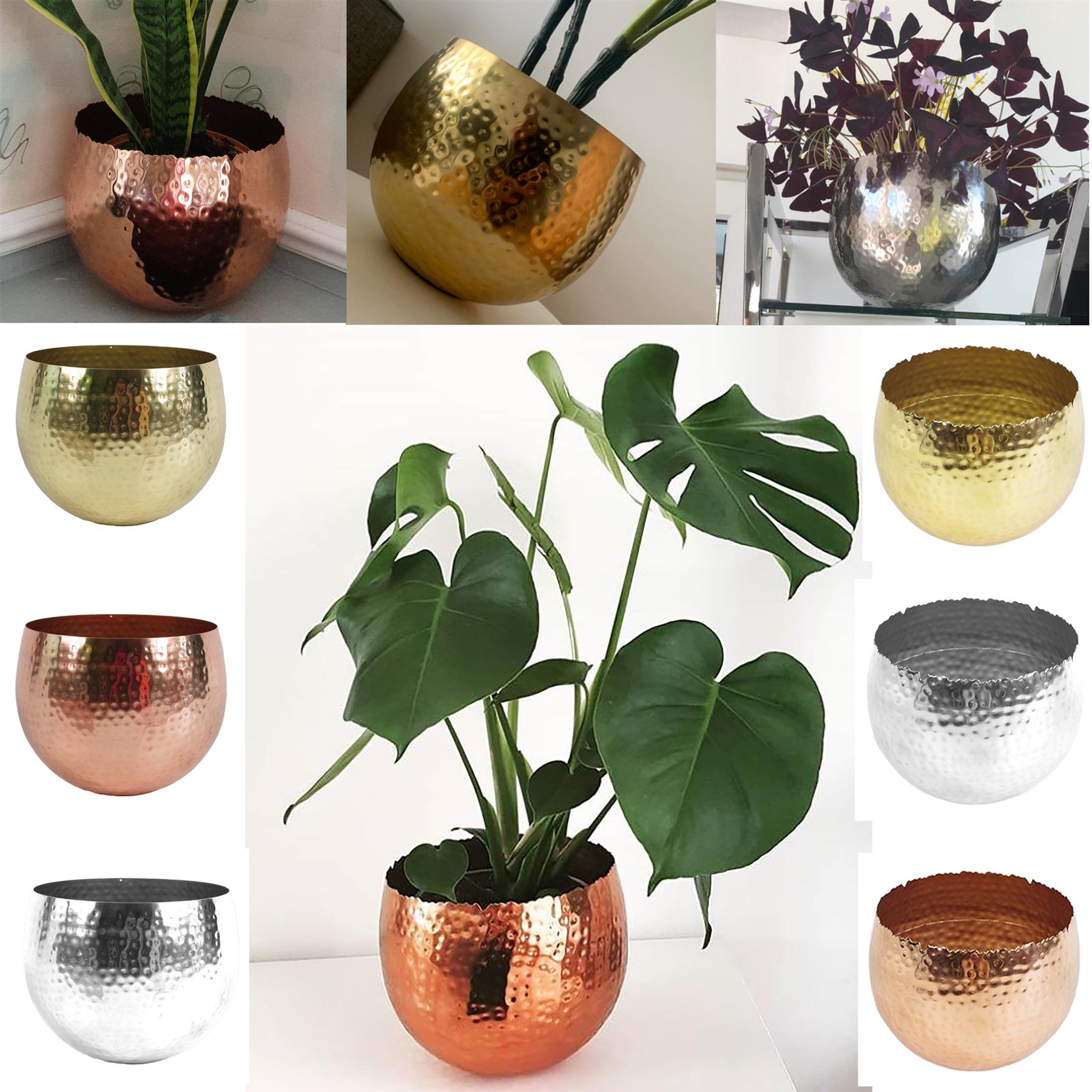 Curved Planters Hand Finished - Choice Of Colours & Designs - Gold Copper Silver - Choice Of Designs -
