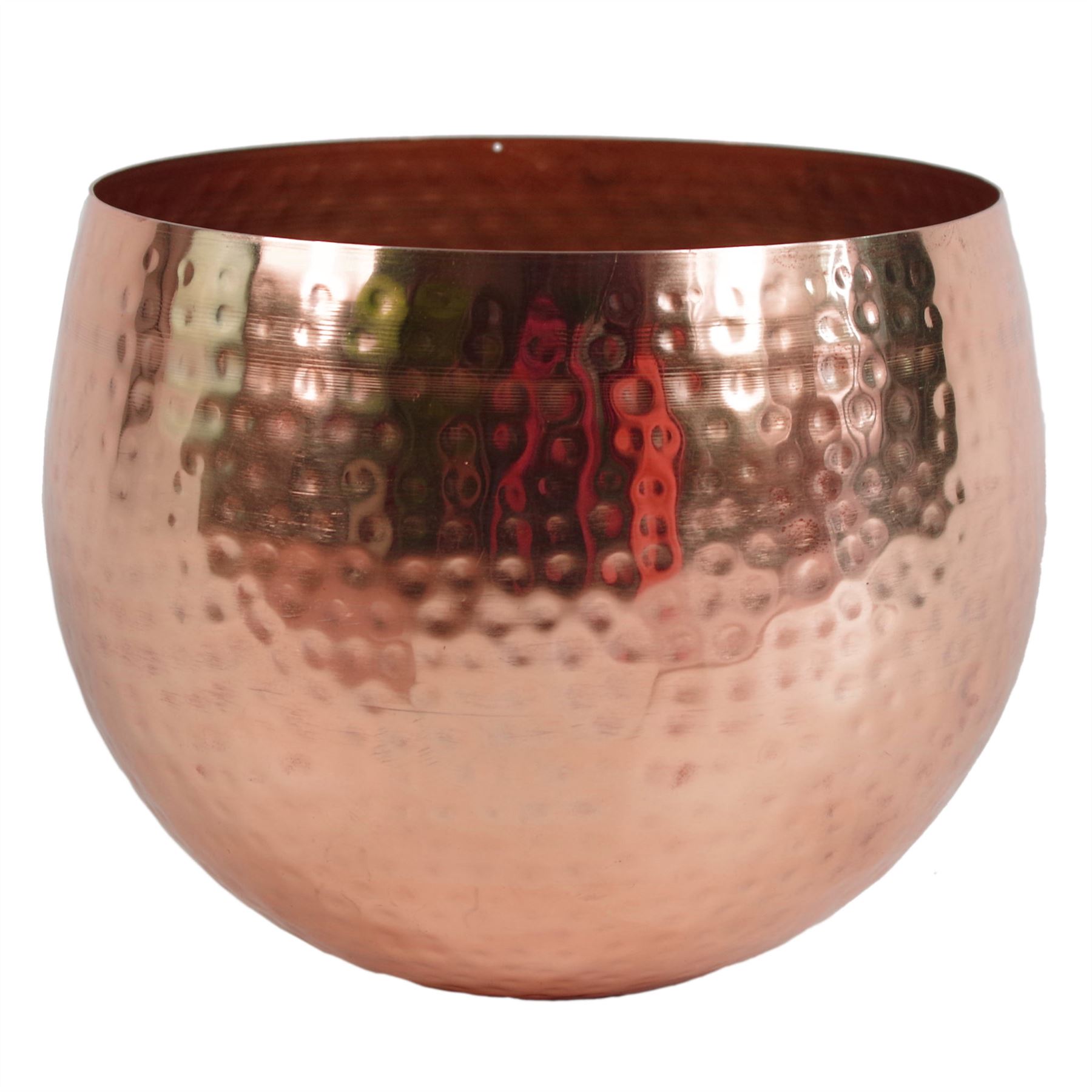 Large Metal Bowl 22 X 18cm Hammered Copper Colour - Straight Edge