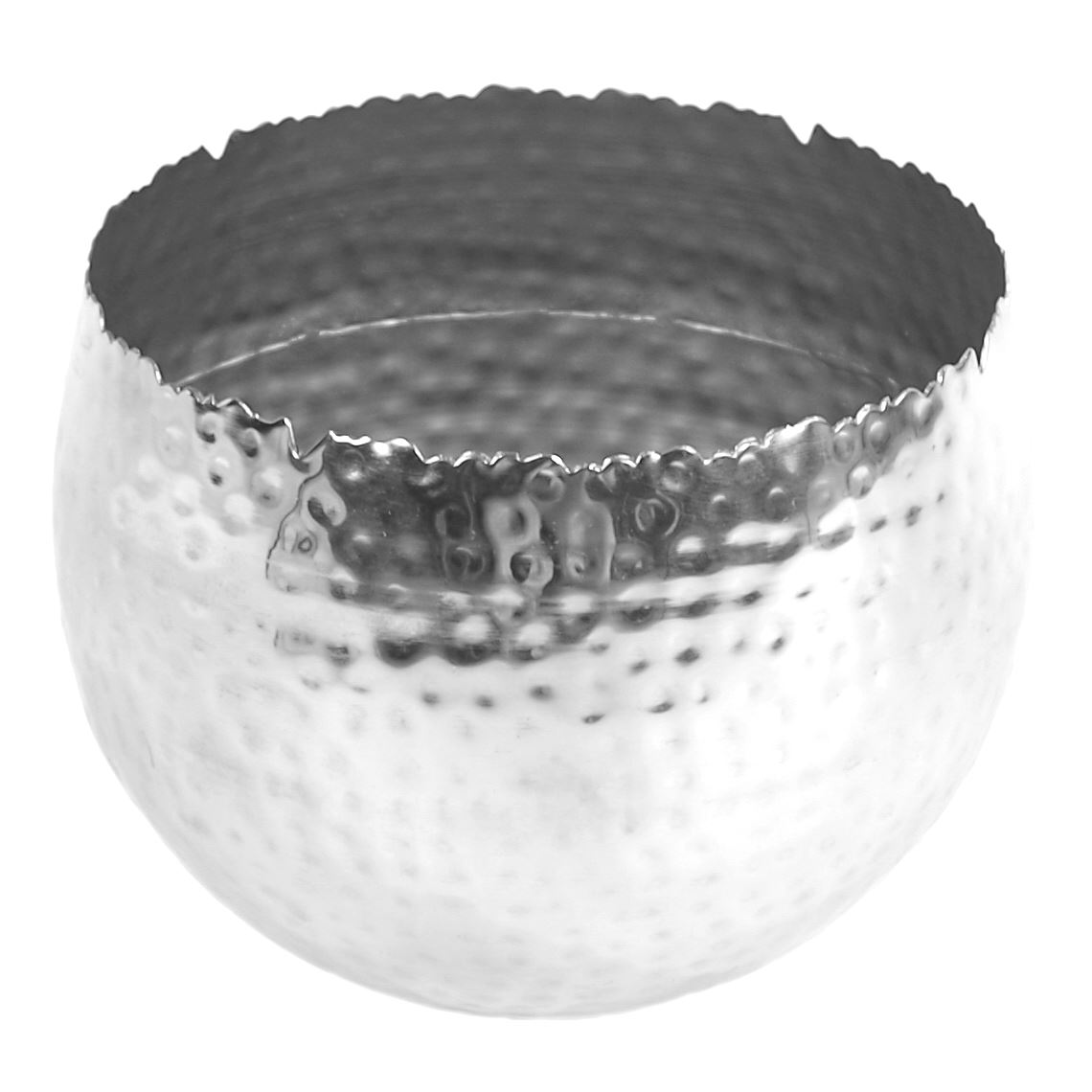 Large Metal Bowl 22 X 17cm Hammered Silver Colour - Curvy Edge