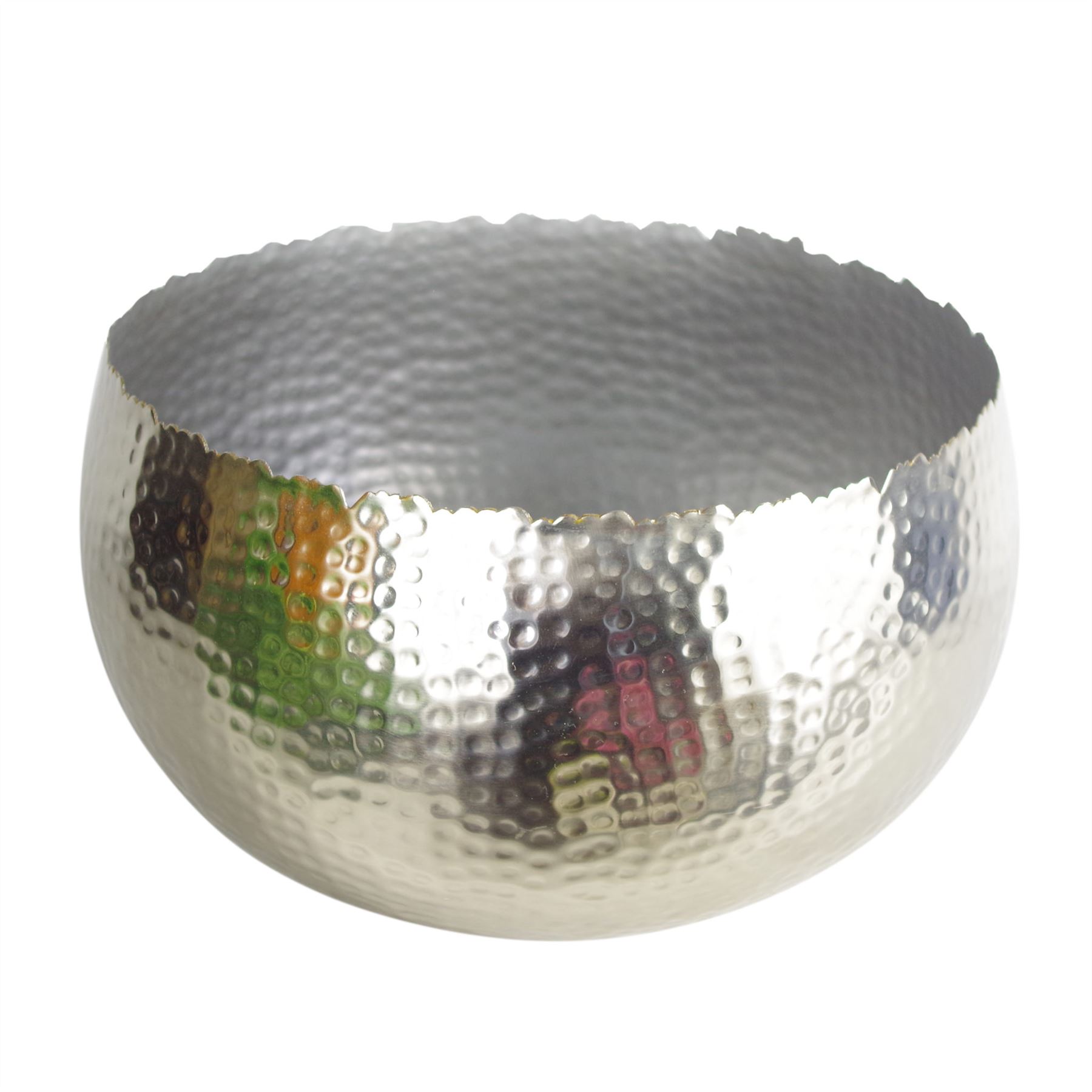 Xl Metal Bowl 32 X 20cm Hammered Silver Colour - Curvy Edge