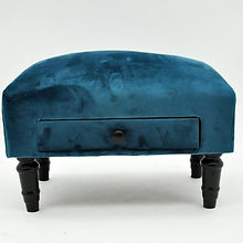 MSL Blue Velvet Footstool with Storage Drawer