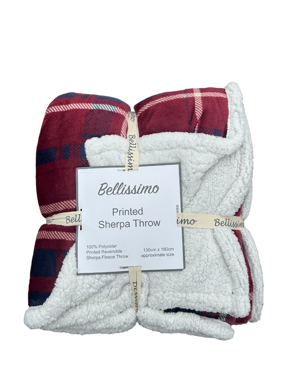 Sherpa Backed Plush Tartan Design Fleece Throw Red