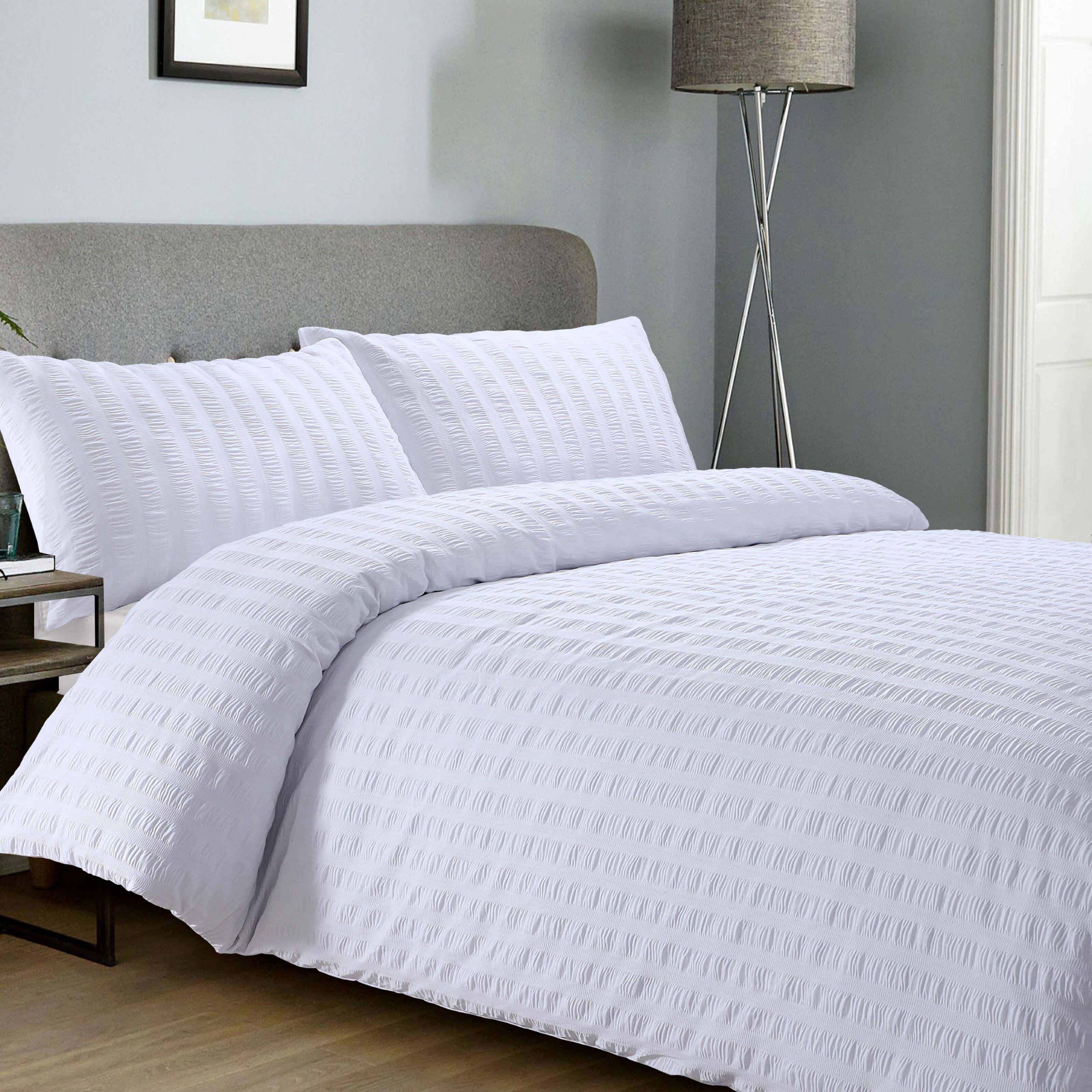 Seersucker White Polycotton Duvet Cover Set