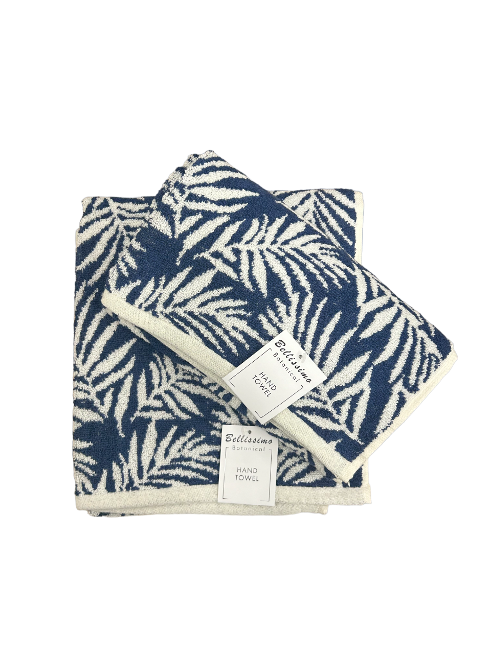 Botanical Leaf Turkish Cotton Jacquard Bath Sheet Navy