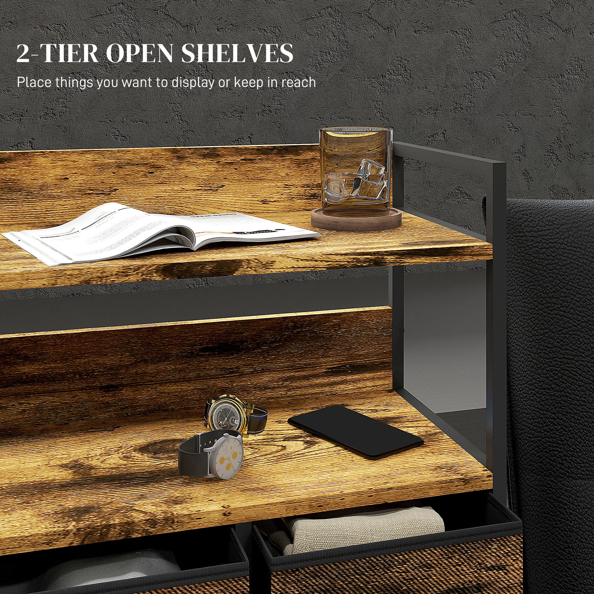 Homcom Bedroom Chest Of Drawers 7 Drawer Dresser W/ Shelves, Rustic Brown