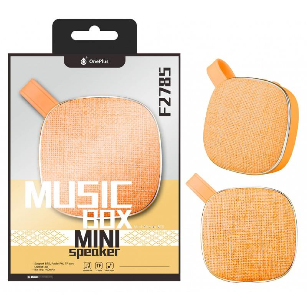 BLuetooth Speaker Music Box with Fabric Finish, 3W FM/TF card Orange