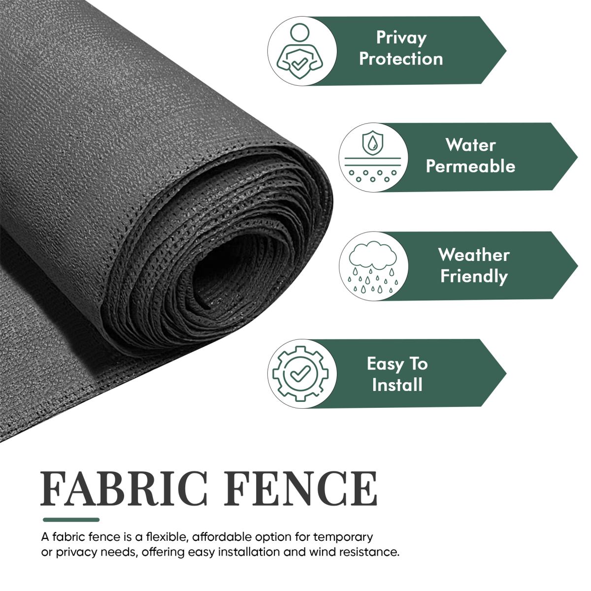 Anthracite Fabric Fence 230gsm - 1.8m X 10m