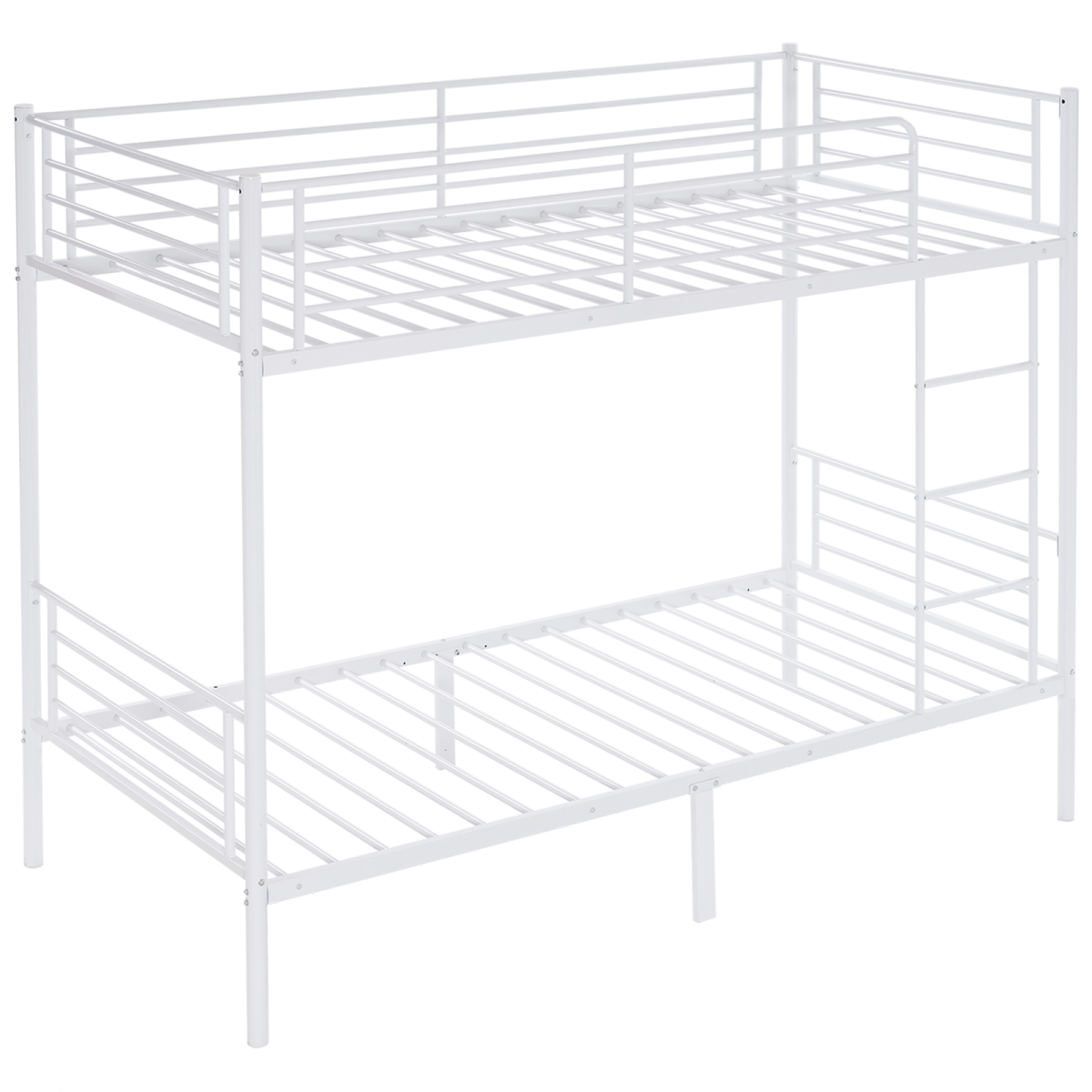 Metal Twin Over Twin Bunk Bed with Ladder & Guard Rail & Storage - White