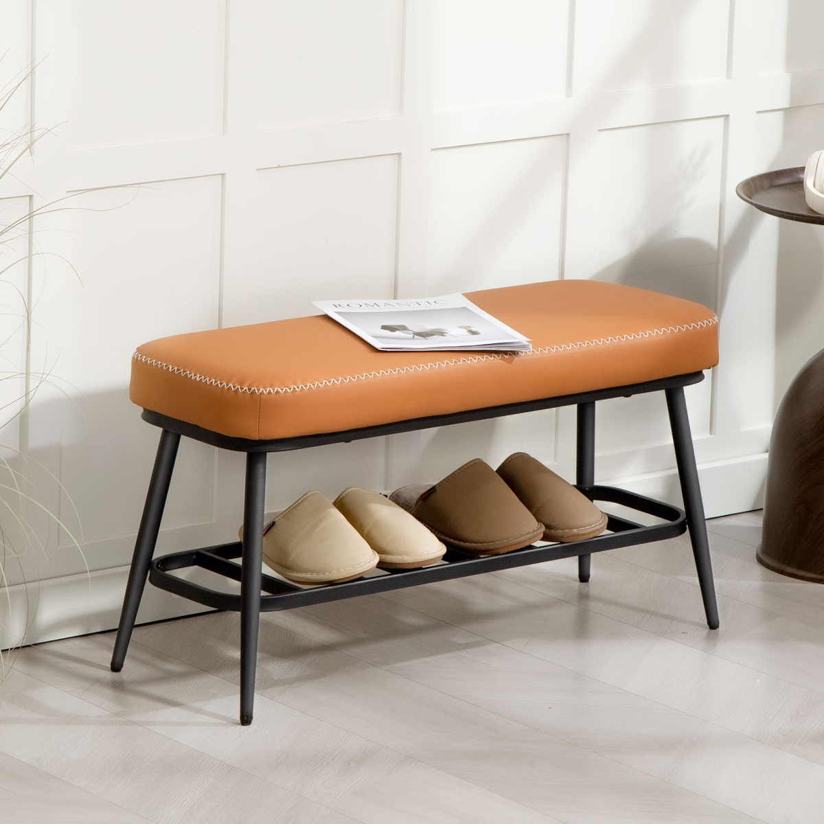 Leather Shoe Storage Bench