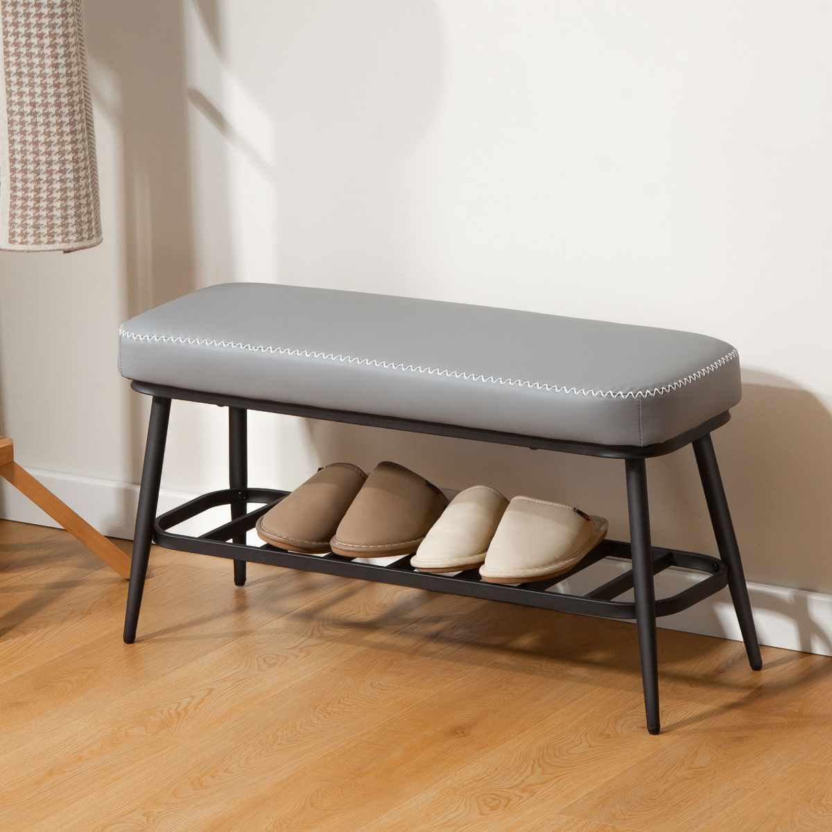 Leather Shoe Storage Bench