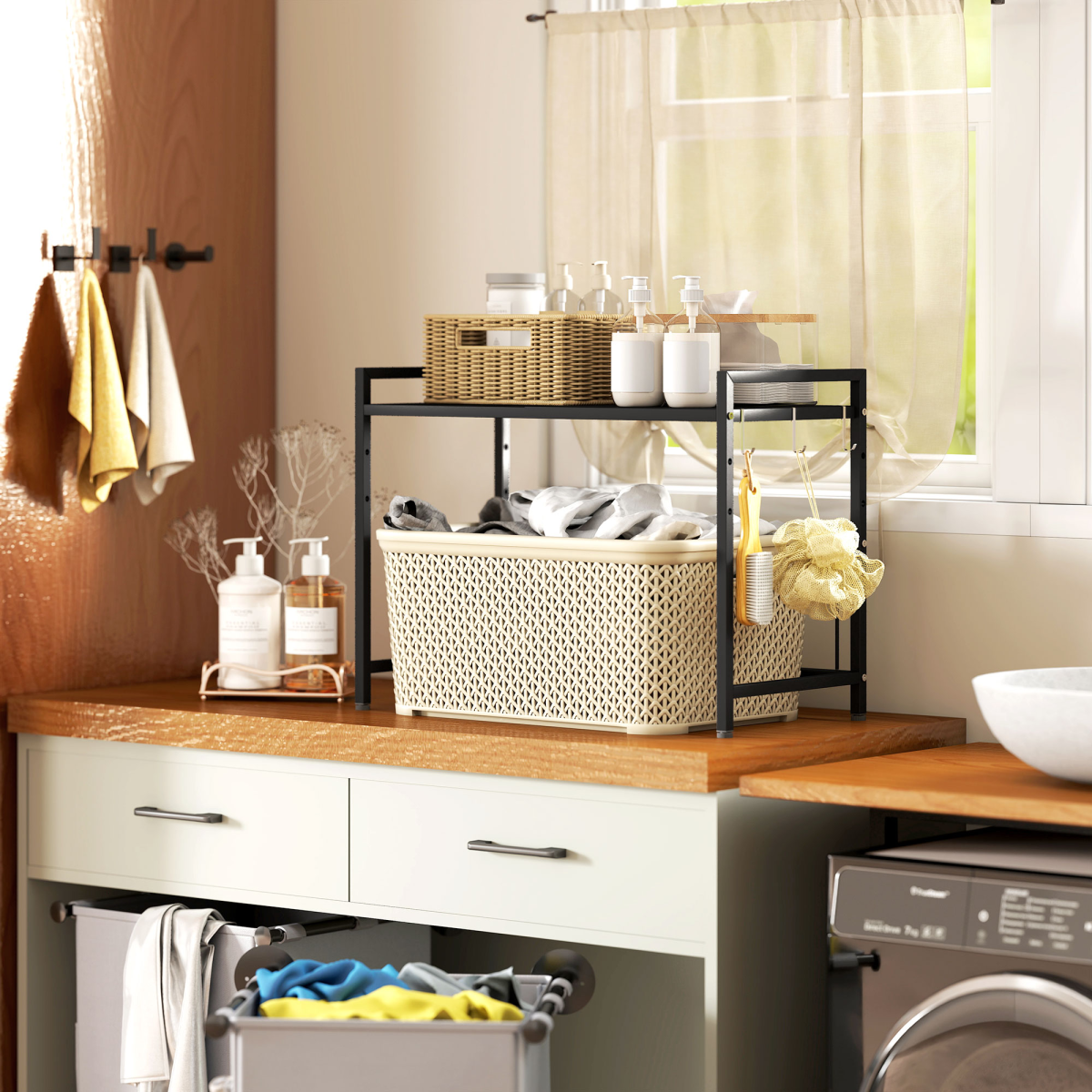 Expandable Microwave Oven Rack With 3 Hooks
