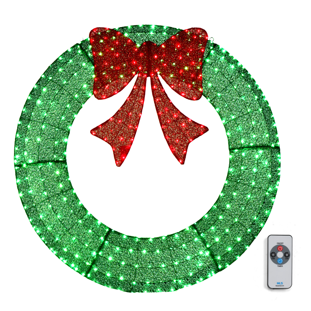 120cm Pre-Lit Outdoor Christmas Wreath with Red Bow