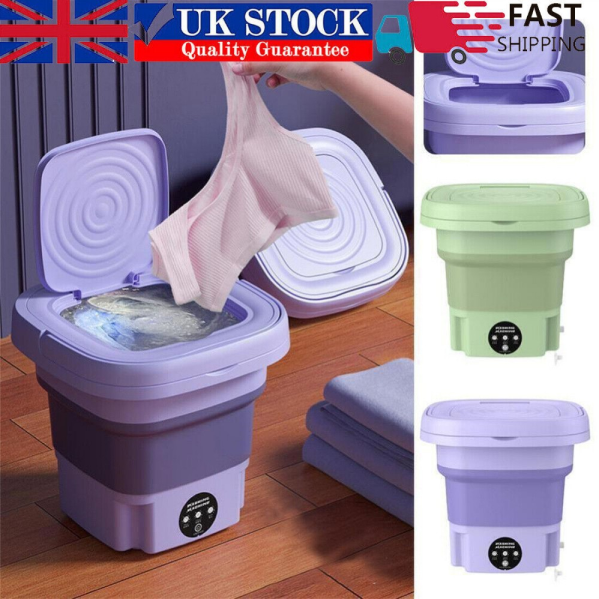8L Portable Washing Machine Foldable Washer & Spin Dryer - Purple, Travel UK