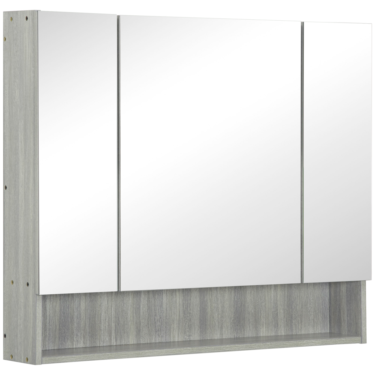 Kleankin Bathroom Mirror Cabinet, Wall Mounted 3 Doors And Cupboards, Grey