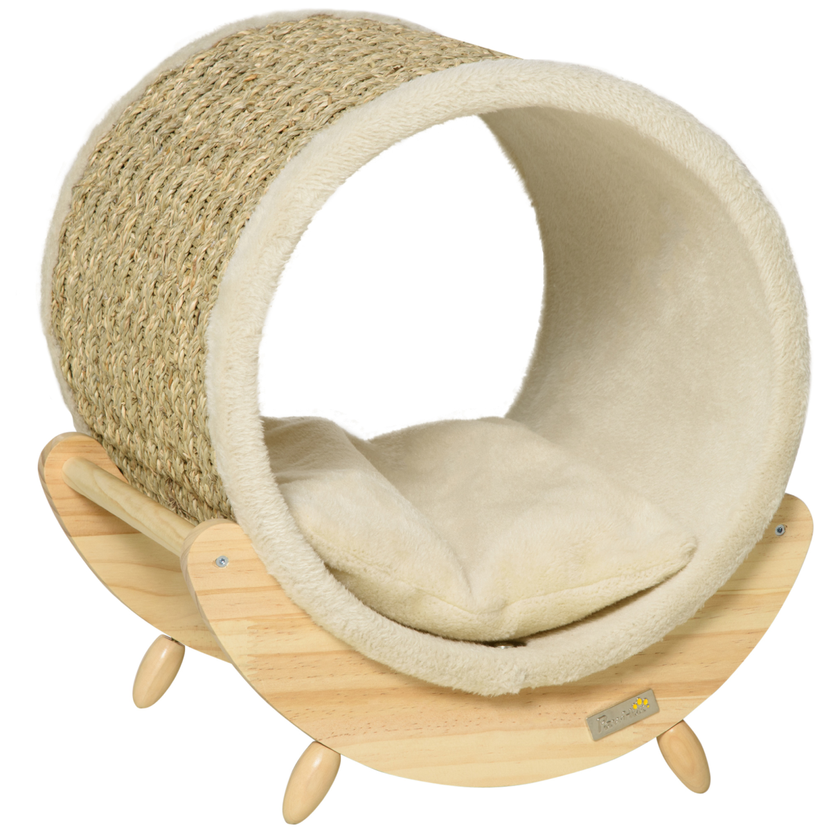 PawHut Elevated Cat House with Scratcher and Cushion - Beige