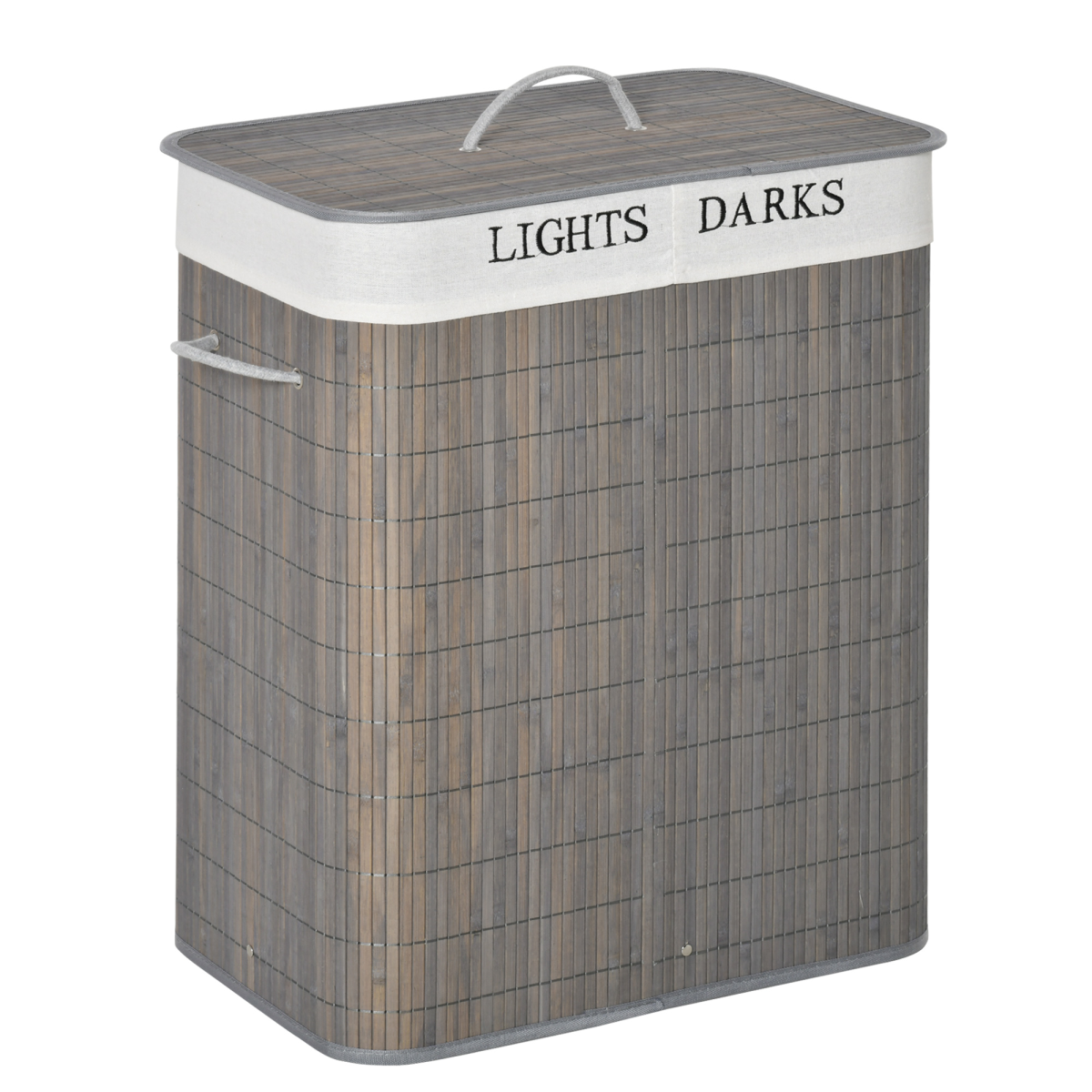 HOMCOM 100L Bamboo Laundry Basket with Dual Compartments & Flip Lid - Grey