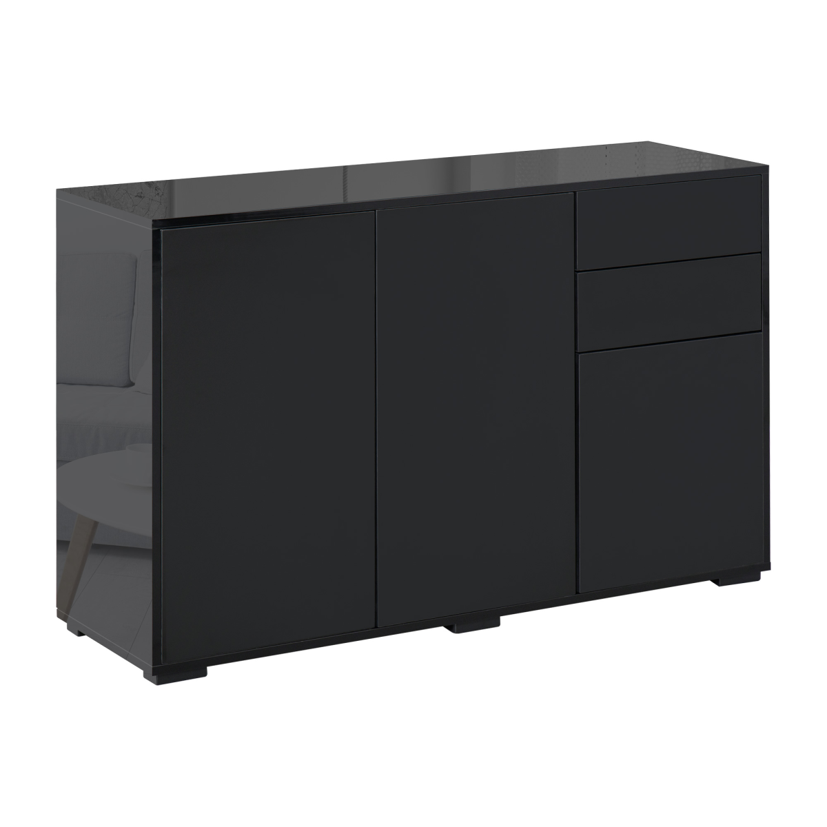 Side Cabinet With 2 Door Cabinet And 2 Drawer For Home Office Black