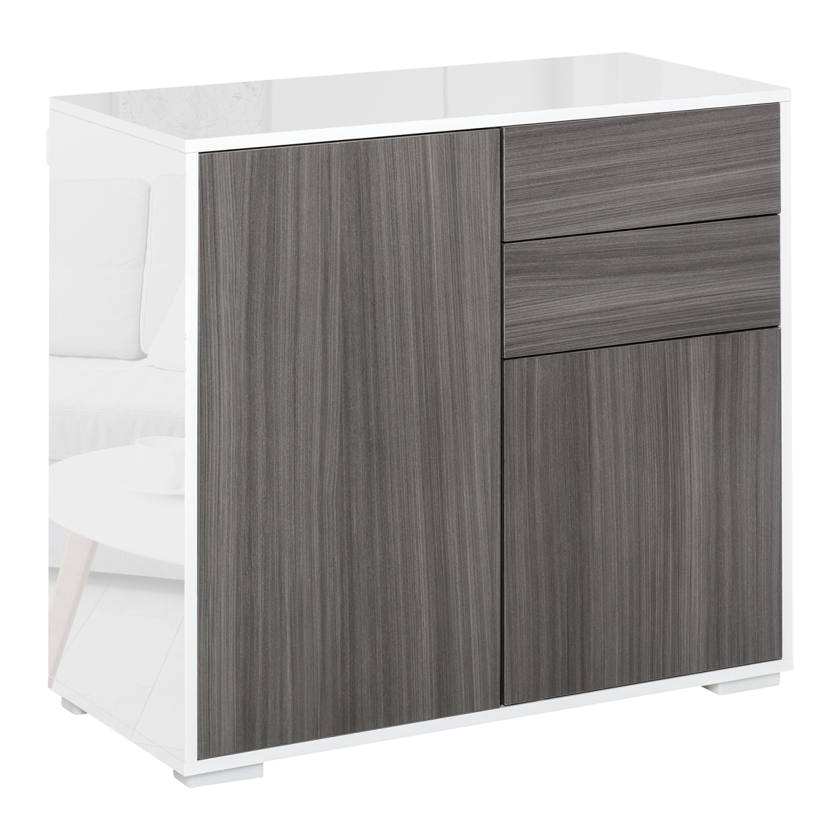 Side Cabinet With 2 Door Cabinet And 2 Drawer For Home Office Grey