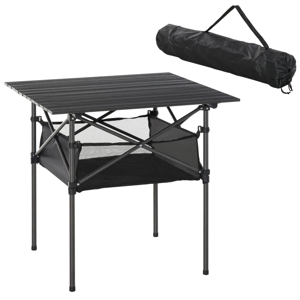 Aluminum Camping Table Roll-Top Folding Table Picnic Table W/ Mesh  Bag, Black