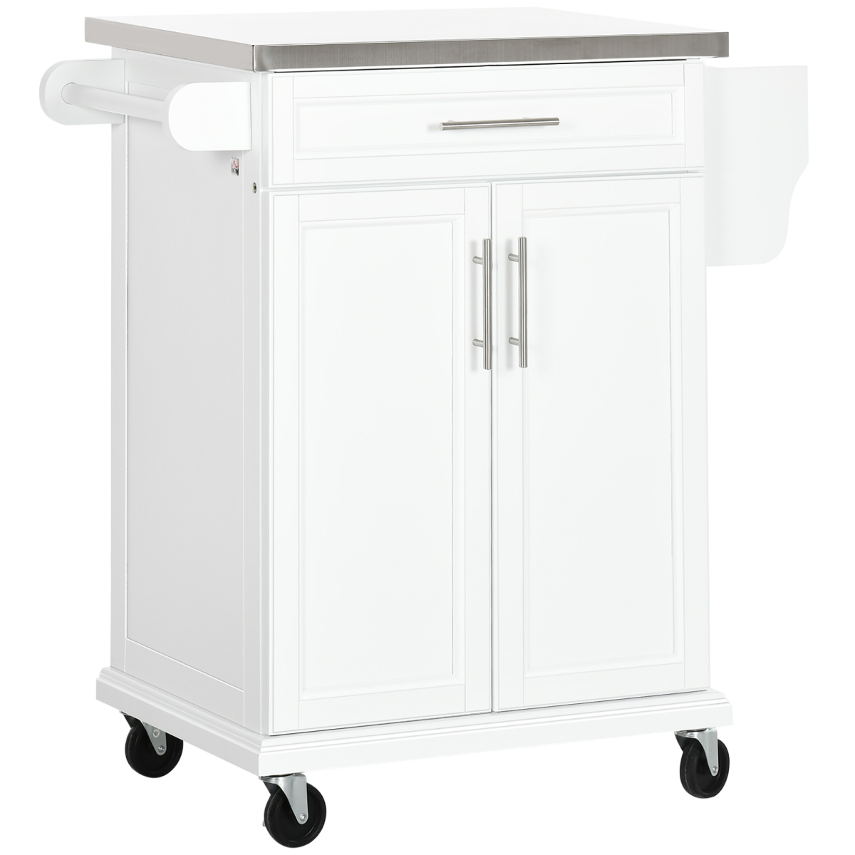 HOMCOM Steel Kitchen Trolley with Drawer & Towel Rail - White