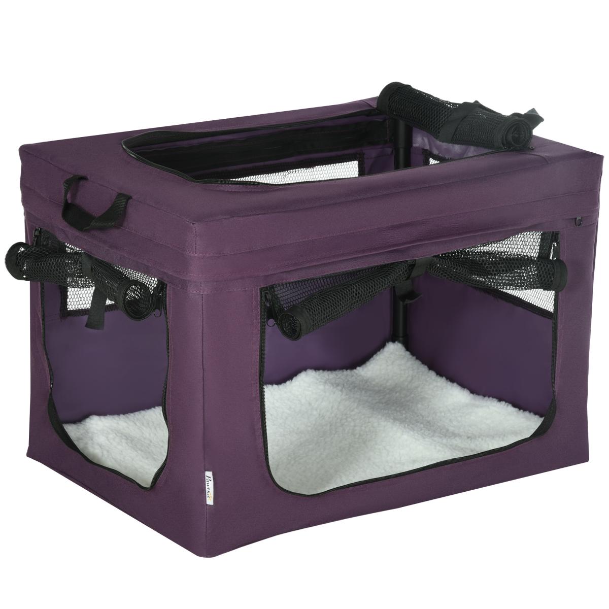 60cm Foldable Pet Carrier Cat Bag W/ Cushion, For Miniature Dogs - Purple