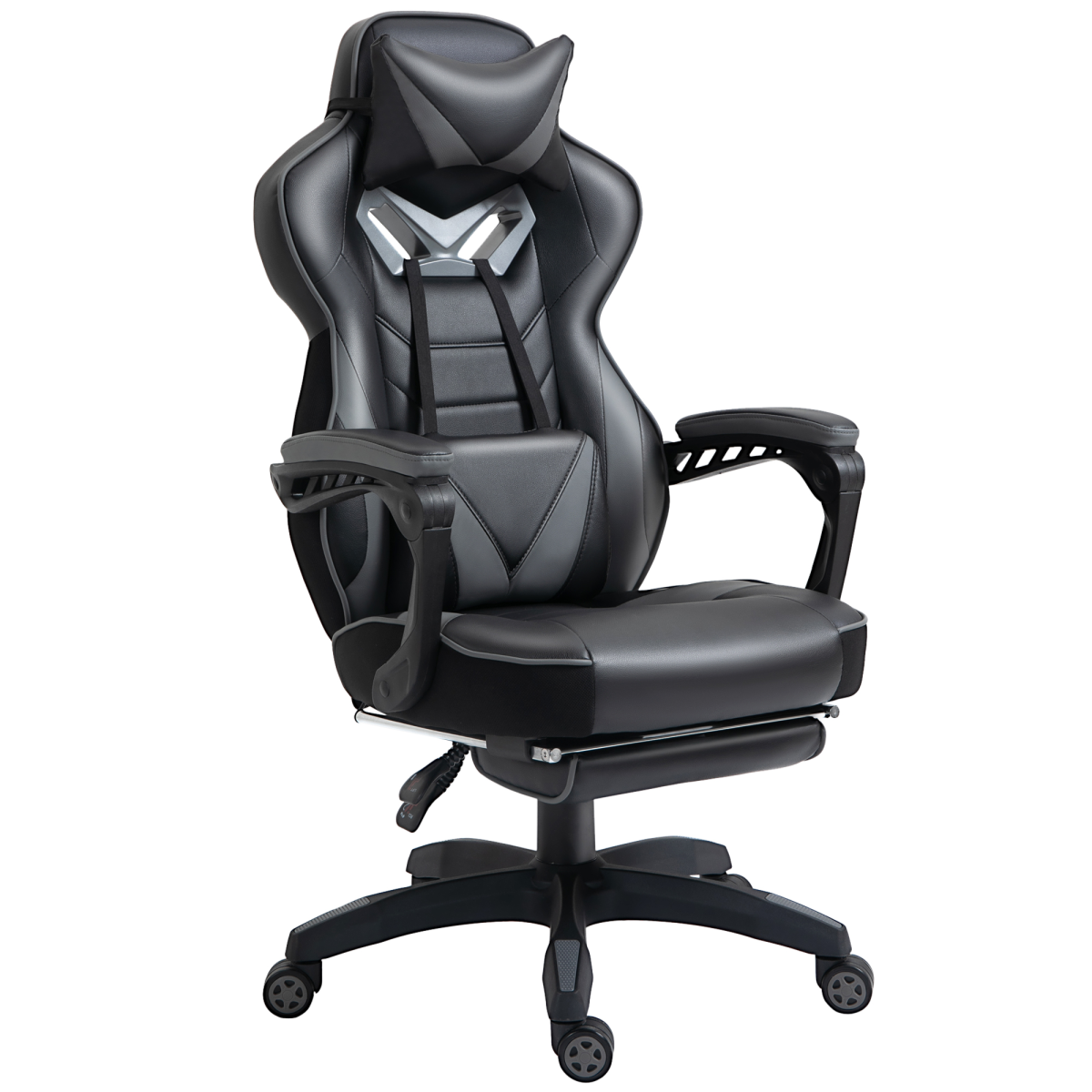 Gaming Chair Ergonomic Reclining W/ Manual Footrest Wheels Stylish Office Grey