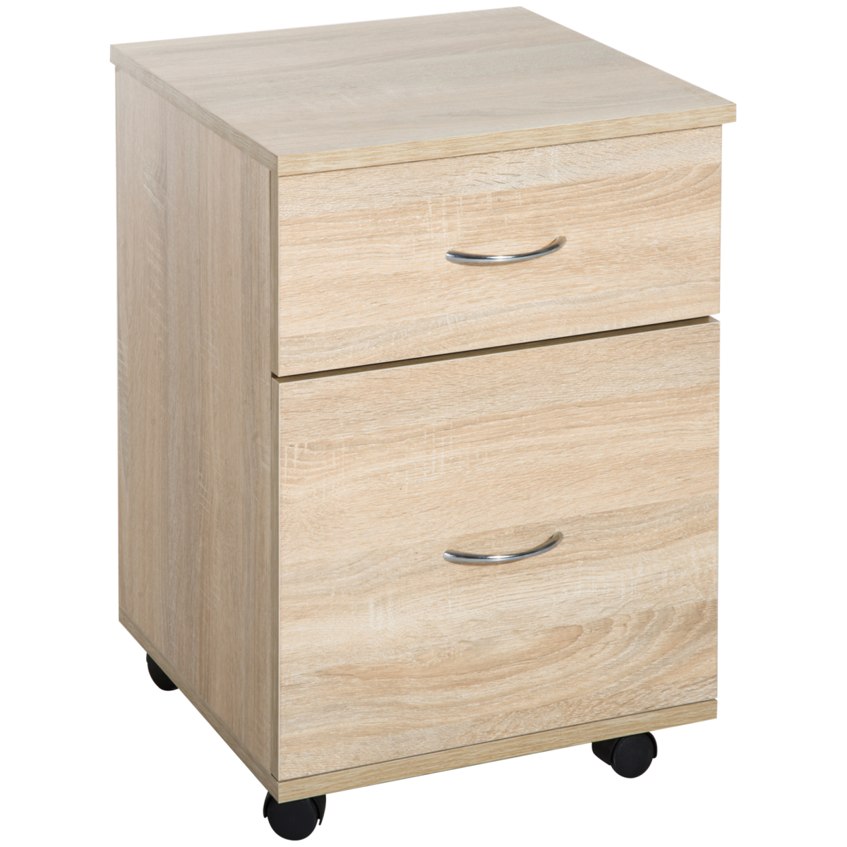 Mobile File Cabinet Wooden Side Table With 2 Drawers Pedestal Office Oak