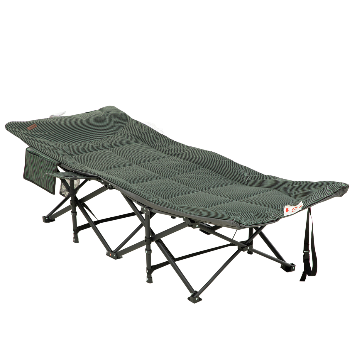 Outsunny Camping Bed W/ Carry Bag, Magazine Bag & Cup Holder, Grey