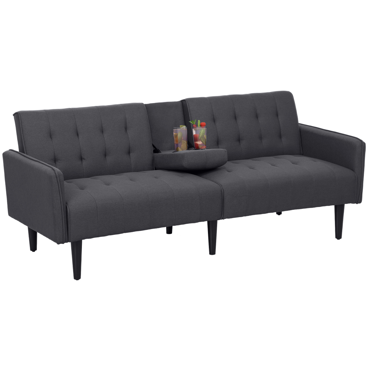 Upholstered Sofa Bed 3 Seater Home Theater Futon Recliner With Cupholders Grey