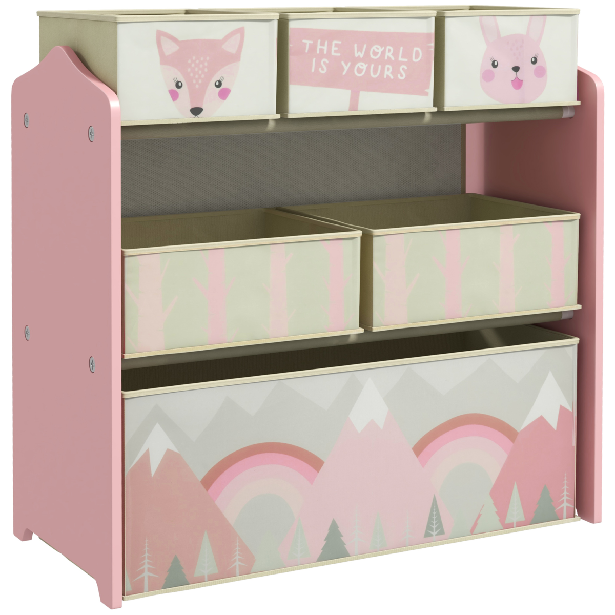 ZONEKIZ Pink Kids Toy Storage Unit with 6 Boxes & Shelves - Toy Organiser