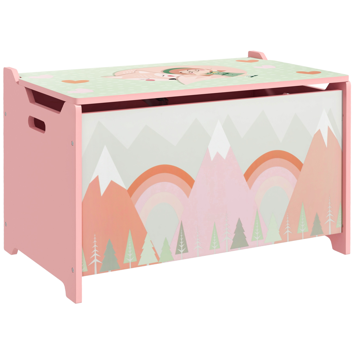 Zonekiz Toy Box, Kids Toy Chest With Lid, Safety Hinge - Pink