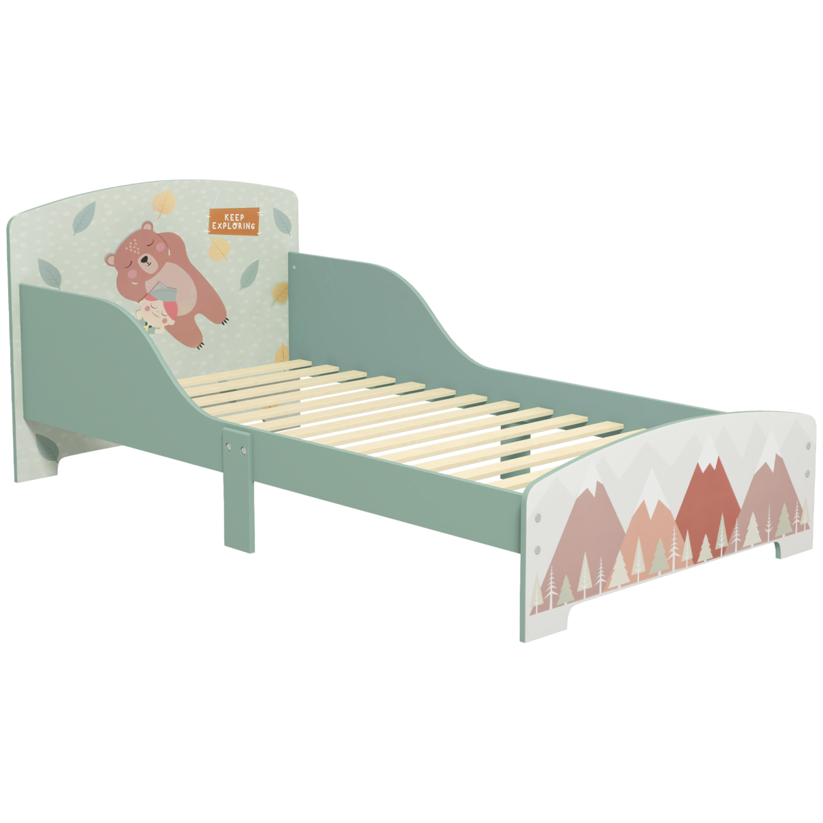 ZONEKIZ Animal Design Toddler Bed Frame - Green, MDF, Low Height with Siderails