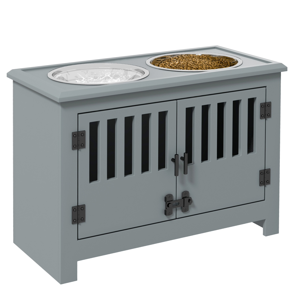 Pawhut Raised Dog Bowls For Large Dogs Feeding Station With Stand Storage - Grey