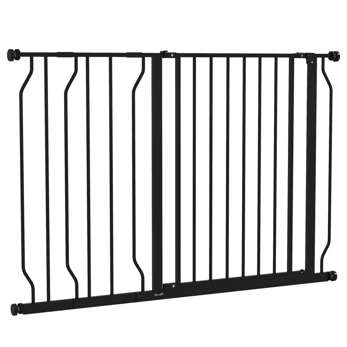 Pawhut Dog Gate Wide Stair Gate With Door Pressure Fit, 75-115w Cm, Black