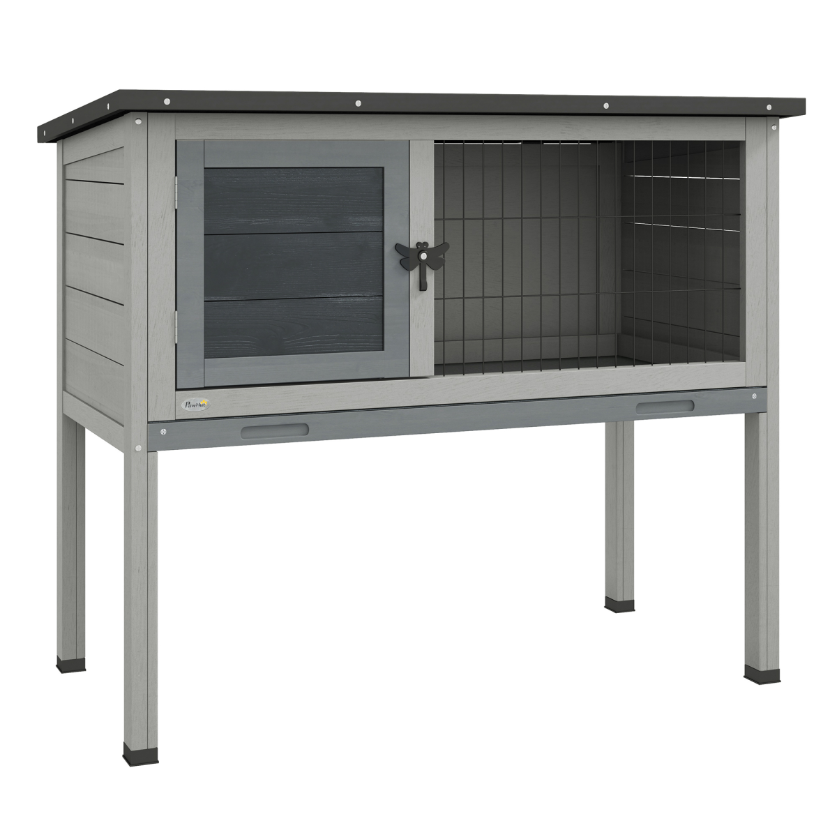 Pawhut Large Elevated Indoor Outdoor Wooden Rabbit Hutch With Asphalt Roof, Tray