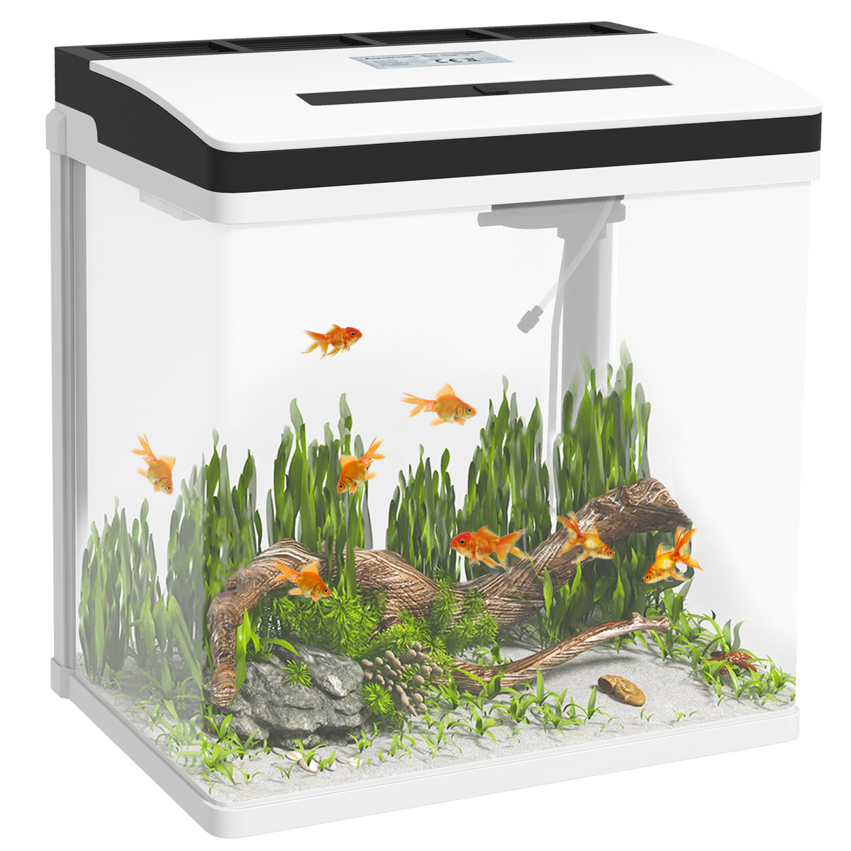 Pawhut Aquarium 28l Glass Fish Tank W/ Filter, Led Lighting, Water Pump