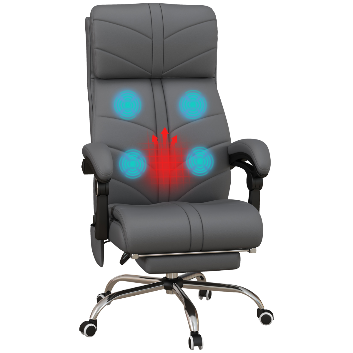 Vinsetto Pu Leather Vibration Massage Office Chair With Heat, Footrest, Grey