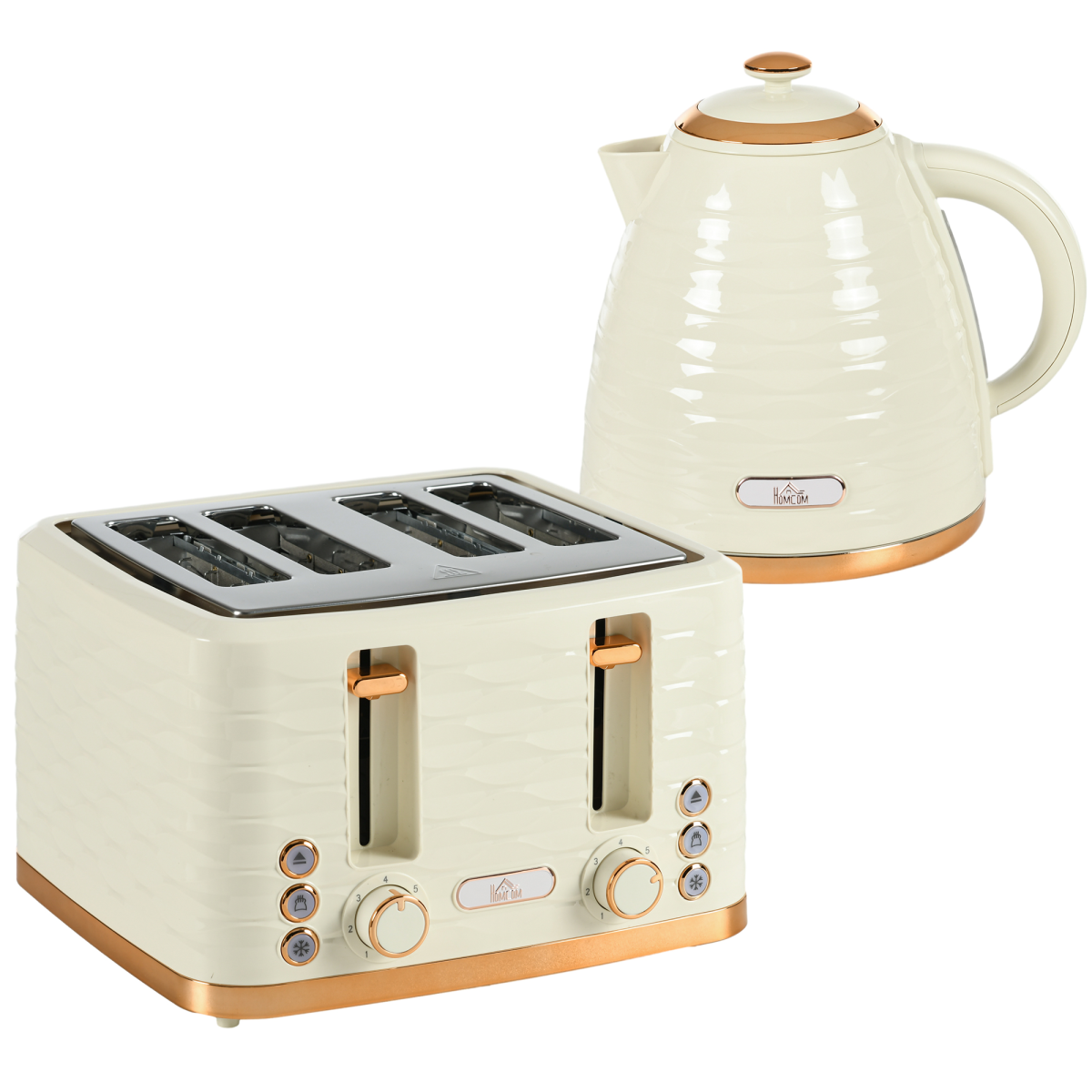 Homcom Kettle And Toaster Set 1.7l Rapid Boil Kettle & 4 Slice Toaster Beige