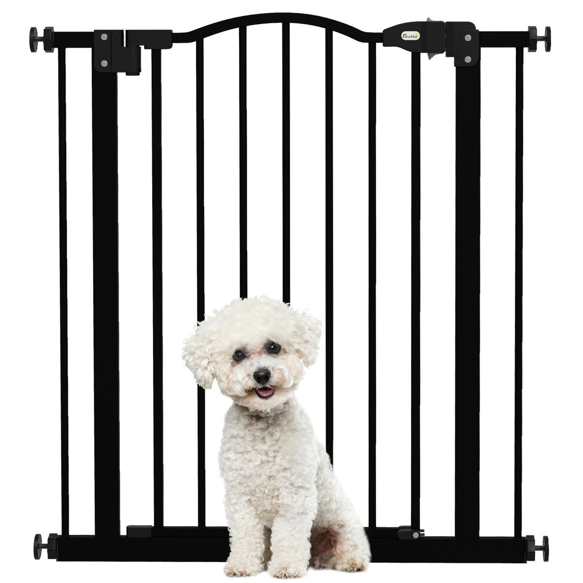 Pawhut 74-80cm Adjustable Metal Pet Gate Safety Barrier W/ Auto-Close Black