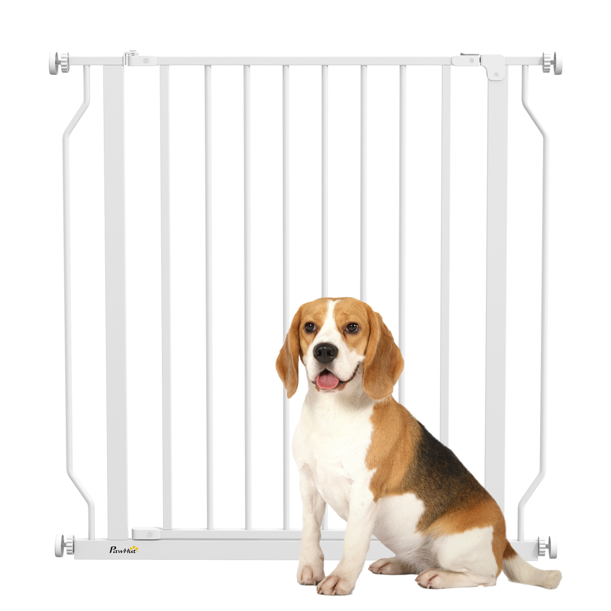 Pawhut Dog Gate Wide Stair Gate W/ Door Pressure Fit, 75-85w Cm, White