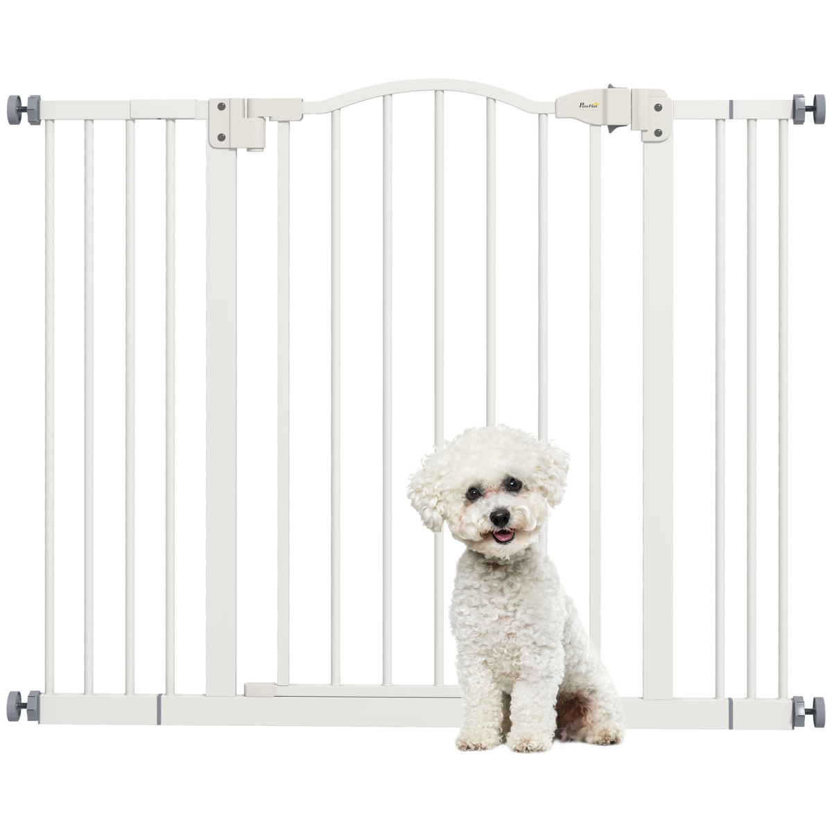 Pawhut 74-100cm Adjustable Metal Pet Gate Safety Barrier W/ Auto-Close White