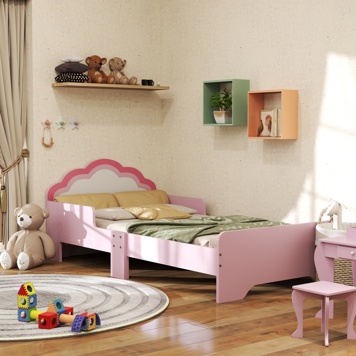 Zonekiz Toddler Bed Frame, Cloud-Designed Princess Bed, 143 X 74 X 55cm - Pink