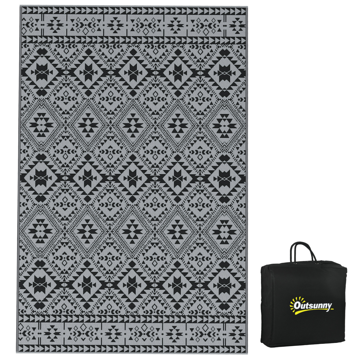 Outsunny Reversible Waterproof Outdoor Rug With Carry Bag, 182 X 274cm, Black