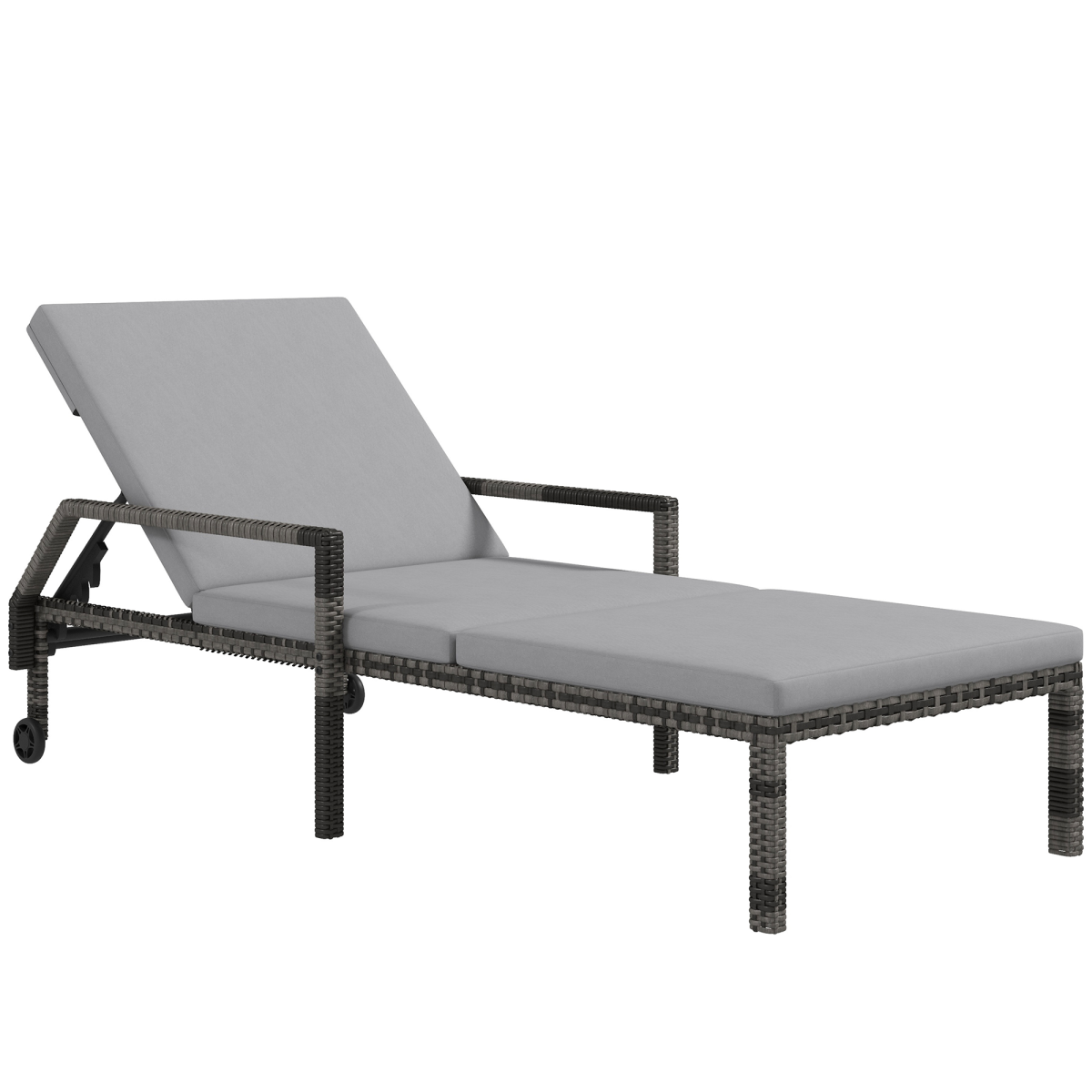 Outsunny Rattan Wicker Chaise Sun Lounger Garden W/ Adjustable Backrest & Wheels